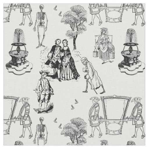 halloween rococo baroque skeleton toile skull fabric