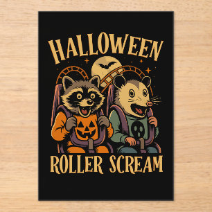 Halloween Roller Scream Raccoon and Opossum Acrylic Invitations