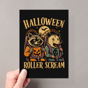 Halloween Roller Scream Raccoon and Opossum Acrylic Invitations