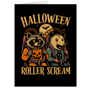 Halloween Roller Scream Raccoon and Opossum Card