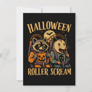 Halloween Roller Scream Raccoon and Opossum Note Card
