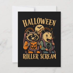 Halloween Roller Scream Raccoon and Opossum Note Card