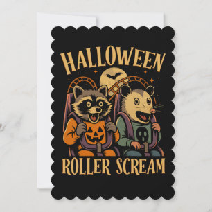 Halloween Roller Scream Raccoon and Opossum Note Card