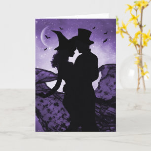 Halloween Romance Love Silhouetted Couple and Bats Card