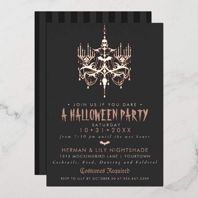 Halloween Rose Gold Foil Chandelier Invitation (Front/Back)