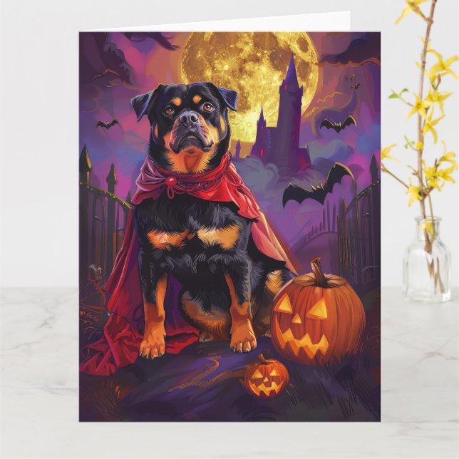 Halloween Rottweiler Vampire Pumpkins Scary Card (Yellow Flower)