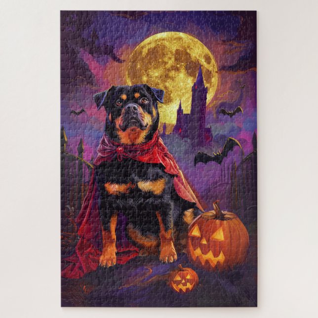 Halloween Rottweiler Vampire Pumpkins Scary Jigsaw Puzzle (Vertical)