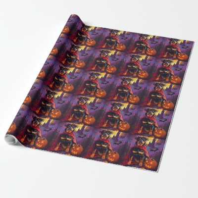 Halloween Rottweiler Vampire Pumpkins Scary Wrapping Paper