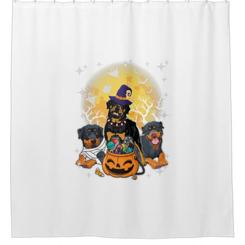  halloween rottweiler witch pumpkin mummy dog love shower curtain