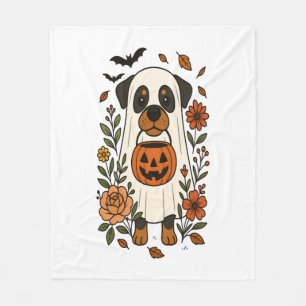 Halloween Rottweiler with Flowers Fleece Blanket