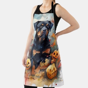 Halloween Rottweiler With Pumpkins Scary Apron