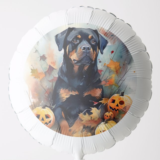 Halloween Rottweiler With Pumpkins Scary Balloon (Front)