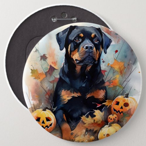 Halloween Rottweiler With Pumpkins Scary Button