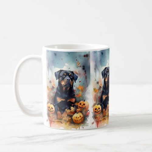 Halloween Rottweiler With Pumpkins Scary Coffee Mug