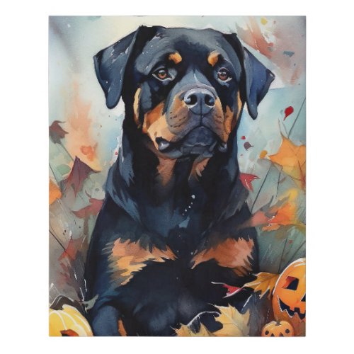 Halloween Rottweiler With Pumpkins Scary Faux Canvas Print