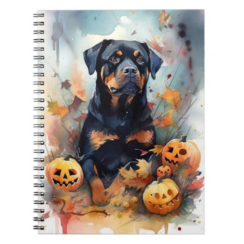 Halloween Rottweiler With Pumpkins Scary Notebook
