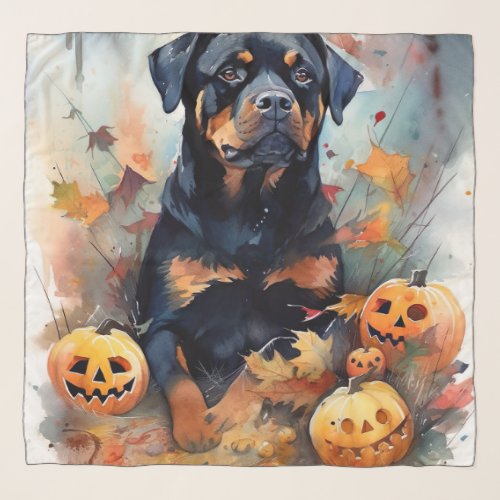 Halloween Rottweiler With Pumpkins Scary Scarf