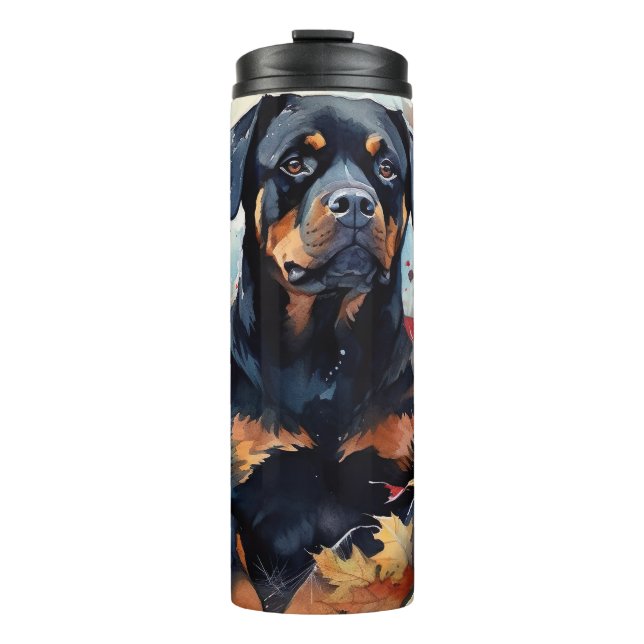 Halloween Rottweiler With Pumpkins Scary Thermal Tumbler (Front)