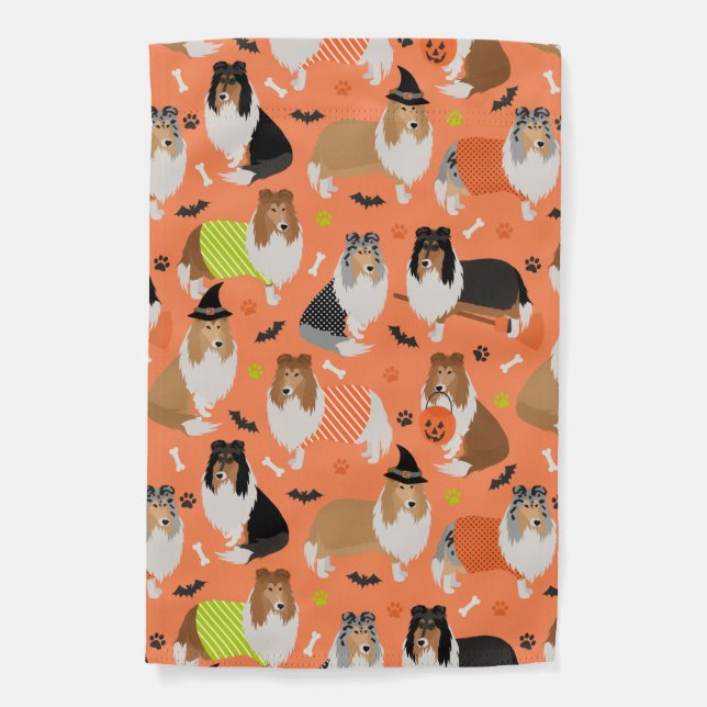 Halloween Rough Collie Garden Flag (Front)