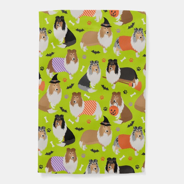 Halloween Rough Collie Garden Flag (Front)