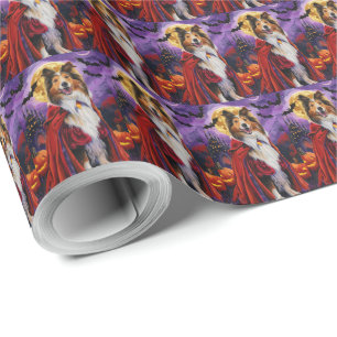 Halloween Rough Collie Vampire Pumpkins Scary Wrapping Paper