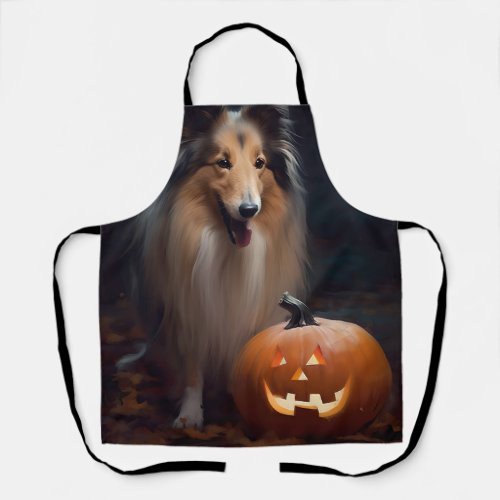 Halloween Rough Collie With Pumpkins Scary Apron