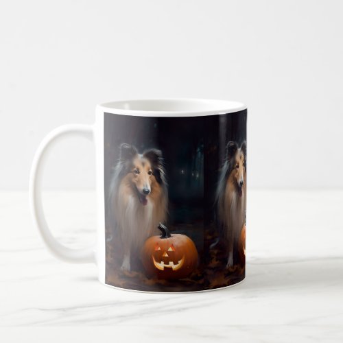 Halloween Rough Collie With Pumpkins Scary Coffee Mug