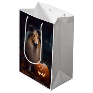Halloween Rough Collie With Pumpkins Scary Medium Gift Bag