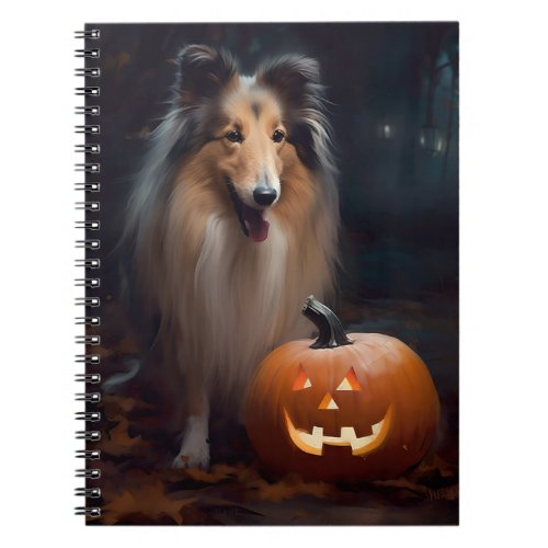 Halloween Rough Collie With Pumpkins Scary Notebook