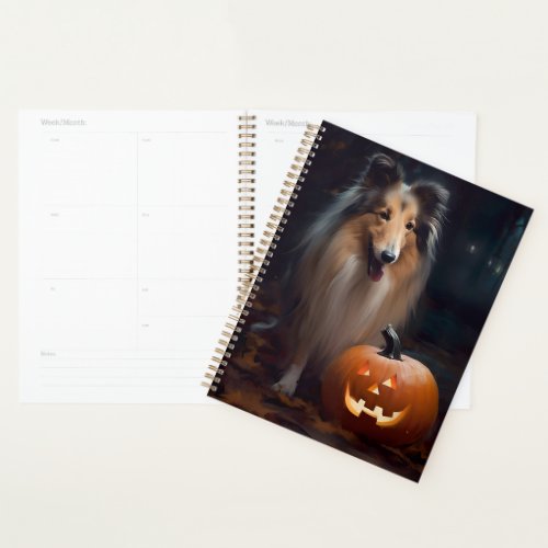 Halloween Rough Collie With Pumpkins Scary Planner