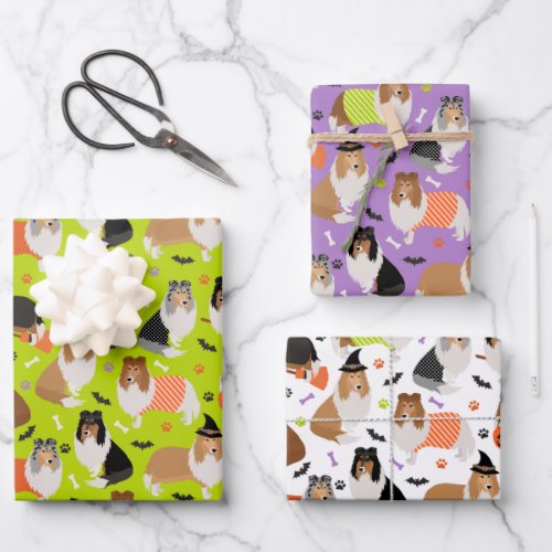 Halloween Rough Collie Wrapping Paper Sheets