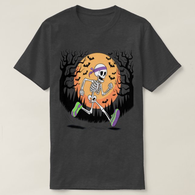 Halloween Runner Skeleton: Graphic Fitness Lovers T-Shirt (Design Front)