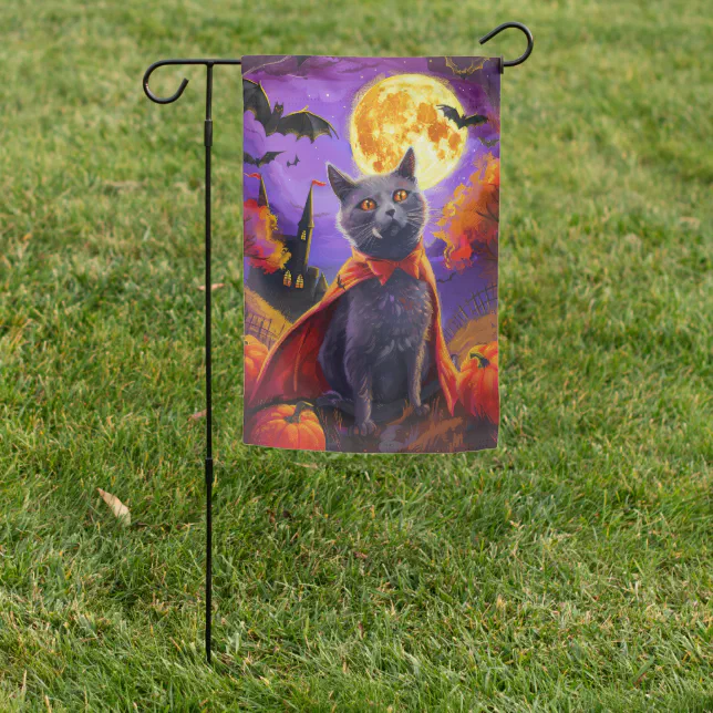 Cat Paddle Design Halloween Russian Blue Cat Vampire Pumpkins Scary Garden Flag | Zazzle