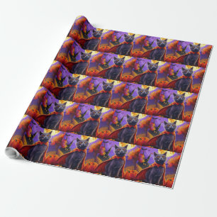 Halloween Russian Blue Cat Vampire Pumpkins Scary Wrapping Paper