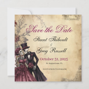 Halloween Rustic Gothic Skeleton Save the Date  Invitation