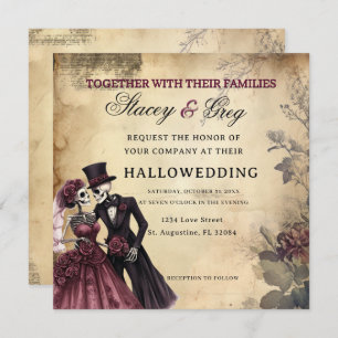 Halloween Rustic Gothic Skeleton Wedding  Invitation