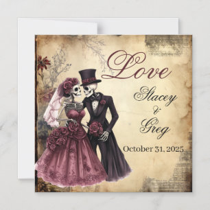 Halloween Rustic Gothic Skeleton Wedding  Magnetic Invitation