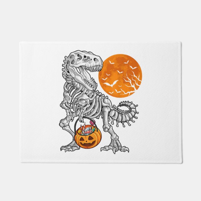Halloween s for Boys Kids Dinosaur Skeleton T rex Doormat (Front)