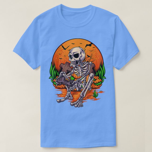 Halloween s For Boys Kids Men Skeleton Gaming Game T-Shirt (Design Front)