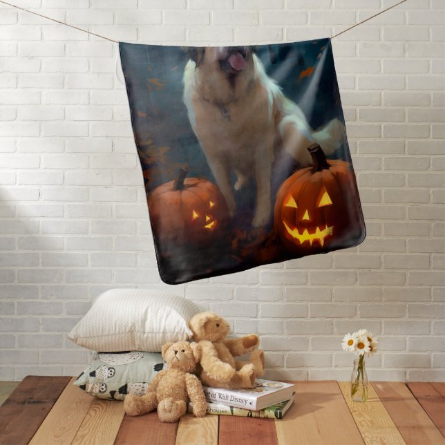 Halloween Saint Bernard With Pumpkins Scary  Baby Blanket (In Situ)