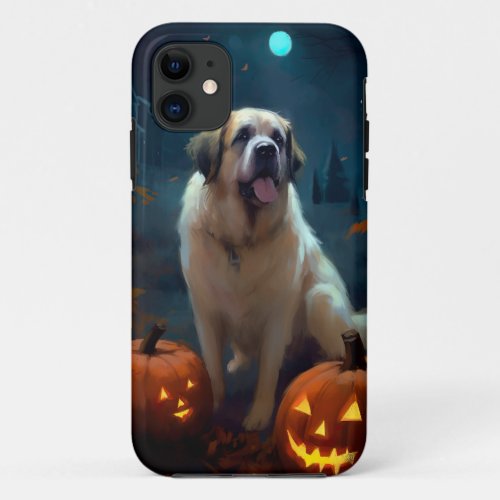 Halloween Saint Bernard With Pumpkins Scary  iPhone 11 Case