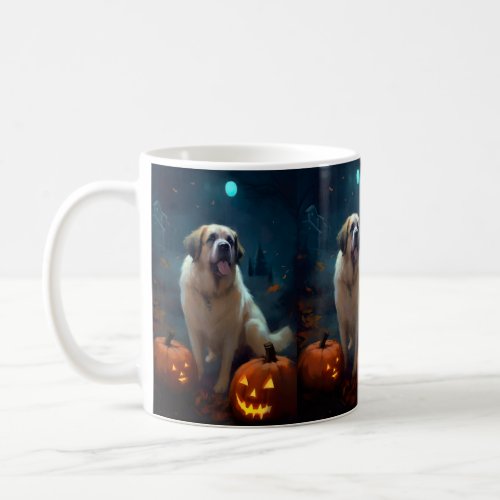 Halloween Saint Bernard With Pumpkins Scary  Coffee Mug