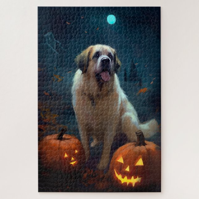Halloween Saint Bernard With Pumpkins Scary  Jigsaw Puzzle (Vertical)