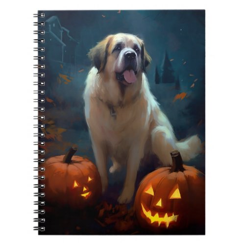 Halloween Saint Bernard With Pumpkins Scary  Notebook