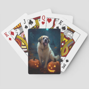 Halloween Saint Bernard With Pumpkins Scary Poker Cards