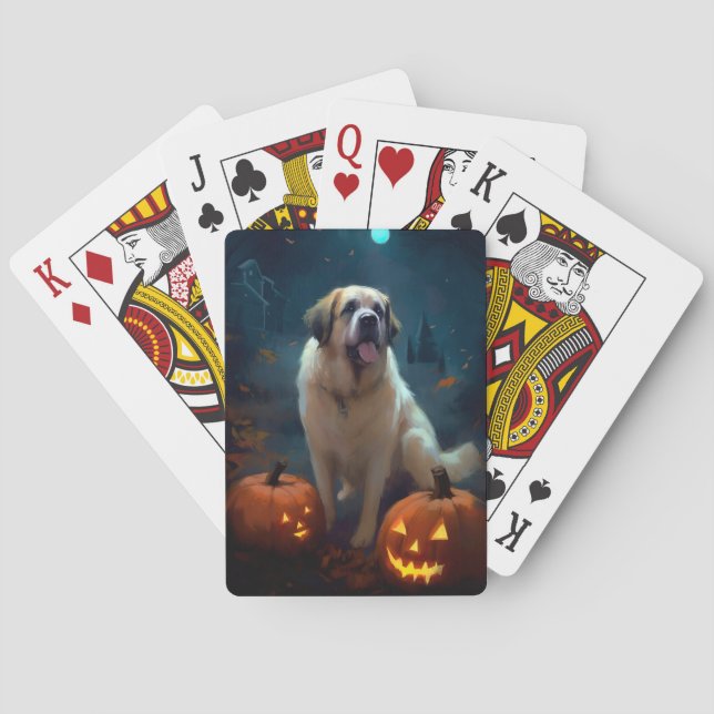 Halloween Saint Bernard With Pumpkins Scary  Poker Cards (Back)