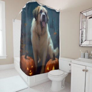 Halloween Saint Bernard With Pumpkins Scary Shower Curtain