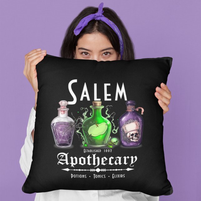 Halloween Salem Apothecary Potions Tonics Elixirs Throw Pillow (Creator Uploaded)