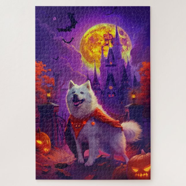 Halloween Samoyed Vampire Pumpkins Scary Jigsaw Puzzle (Vertical)