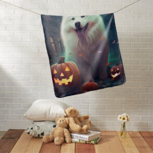 Halloween Samoyed With Pumpkins Scary Baby Blanket